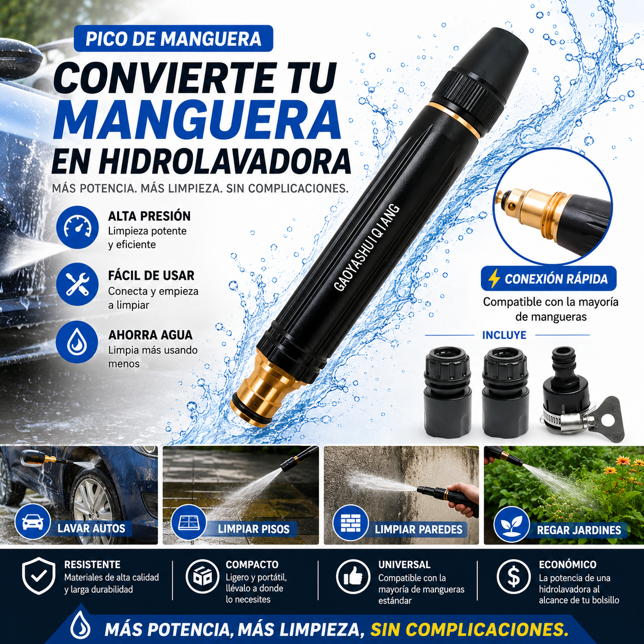 Kit 3 Boquillas de Alta Presión | Convierte tu Manguera en Hidrolavadora